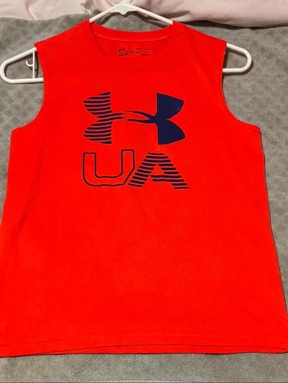 Under Armour Bright Orange Boys' Sleeveless Tank with Navy UA Logo